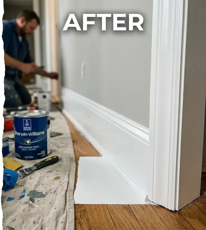 After: Pristine white semi-gloss baseboard trim